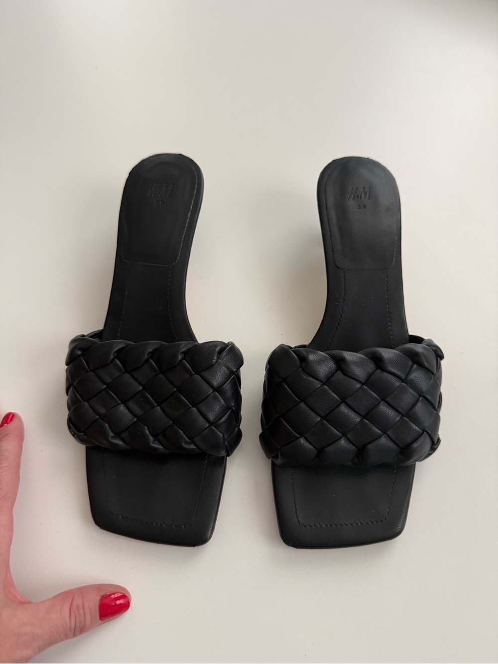 H&M Black Braided Square-Toe Slide Mules